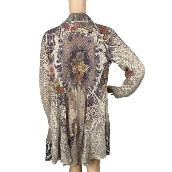 Kamana Art To Wear Lagenlook Mesh Lace Open Duster Cardigan SZ M - Picture 10 of 12